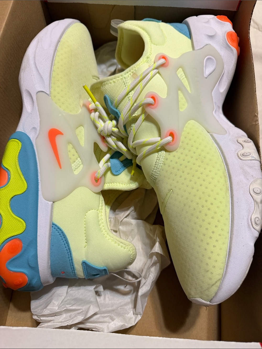 Nike Men Neon Yellow Athletic Sneakers with Blue and Orange Accents